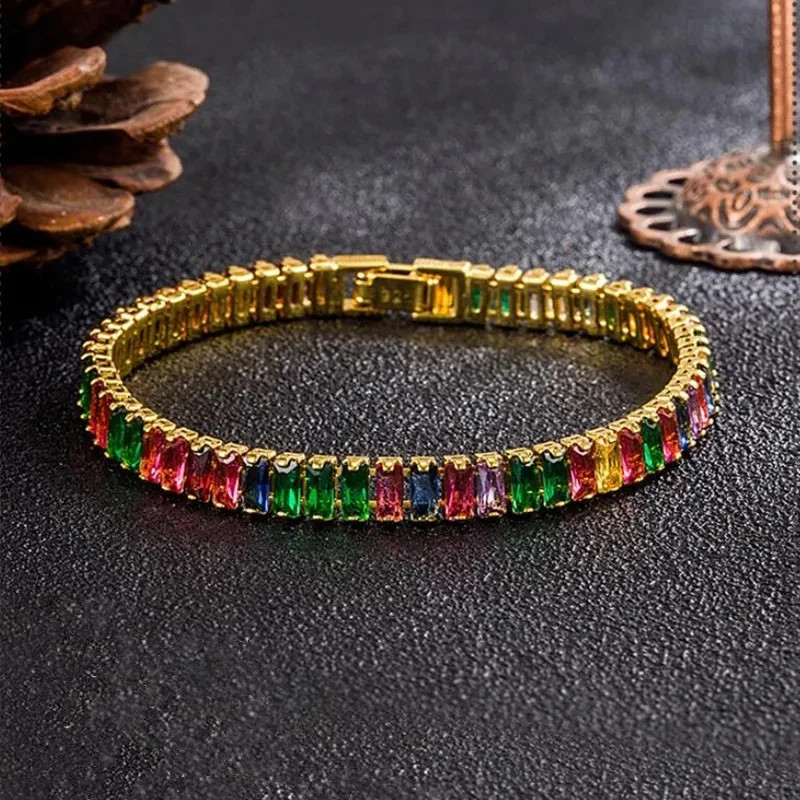 Sterling Silver Bracelet Chain Luxury Color Crystal Hand Jewelry For