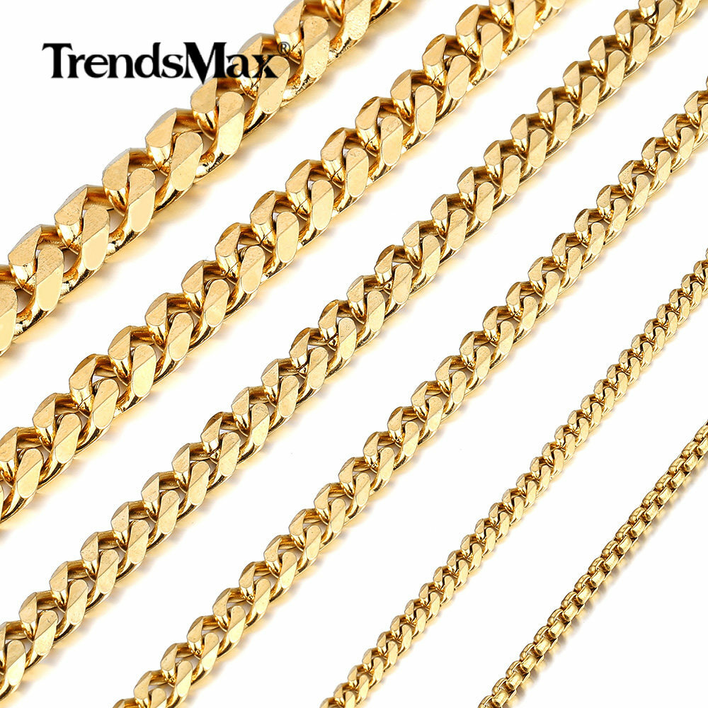 2-11mm 16″ Siilver/Gold Plated Stainless Steel Cuban Curb Chain Choker Necklace