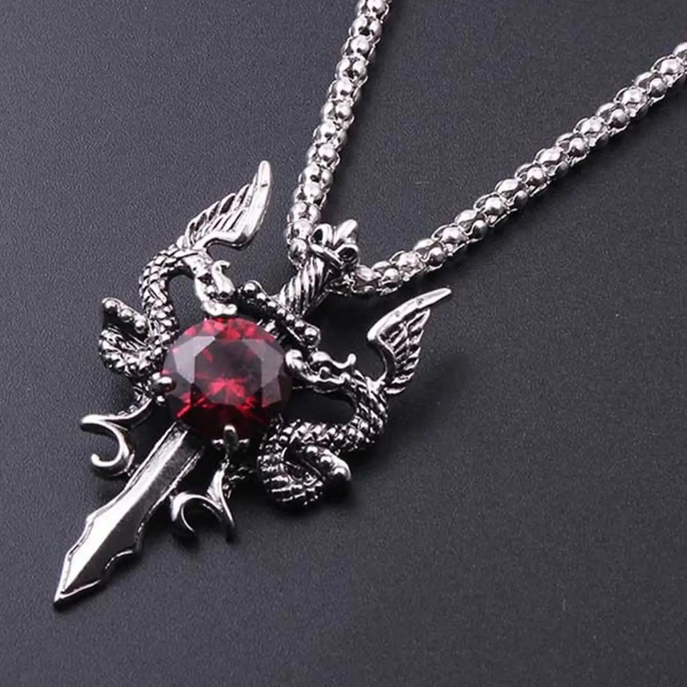 1 Gothic Dragon Water Diamond Long Necklace Men’s Dominant Retro Dragon Necklace