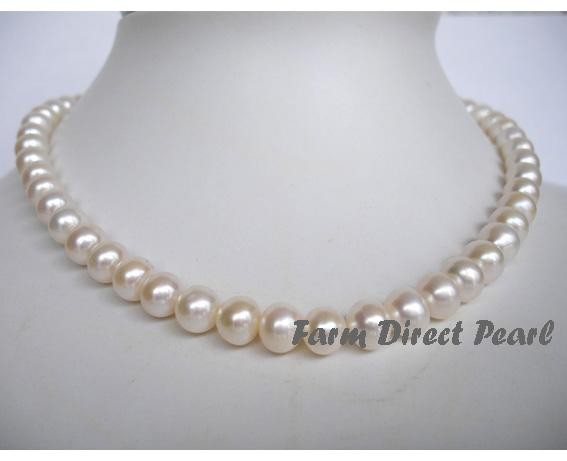 Lustrous 18″ Inch Genuine 8-9mm White Pearl Strand Necklace Cultured Freshwater