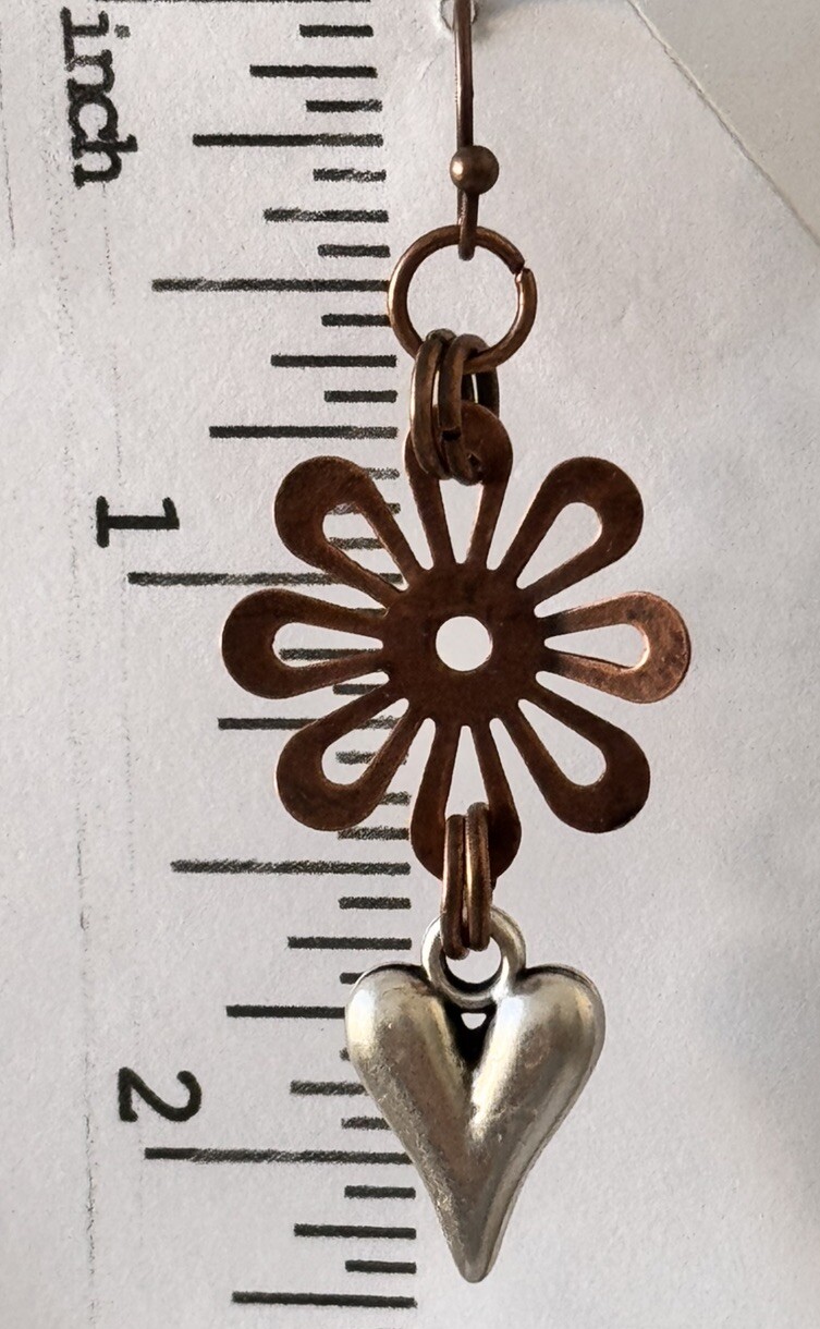 Copper Flower and Silver Heart. Nature. Love.