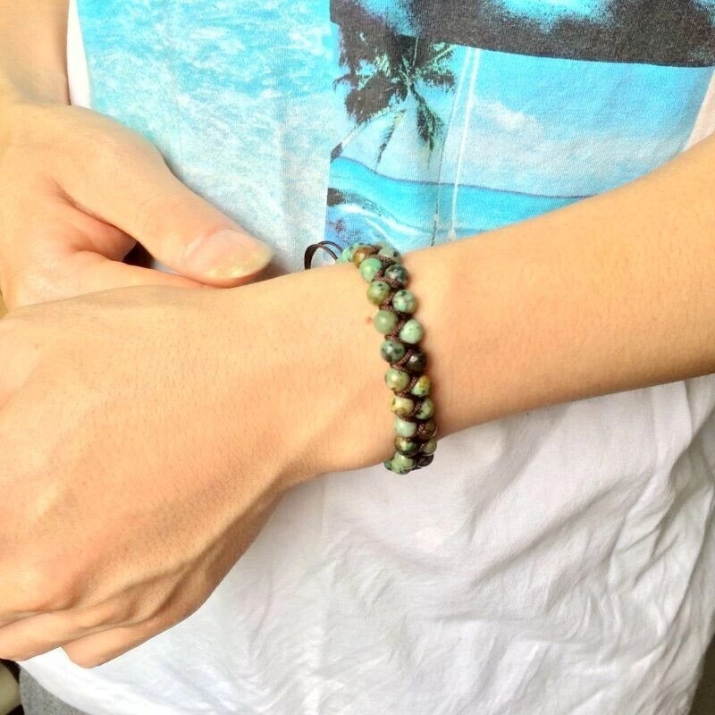 Handmade Braided African Turquoise Round Bead Healing Women Men Bracelet Gift
