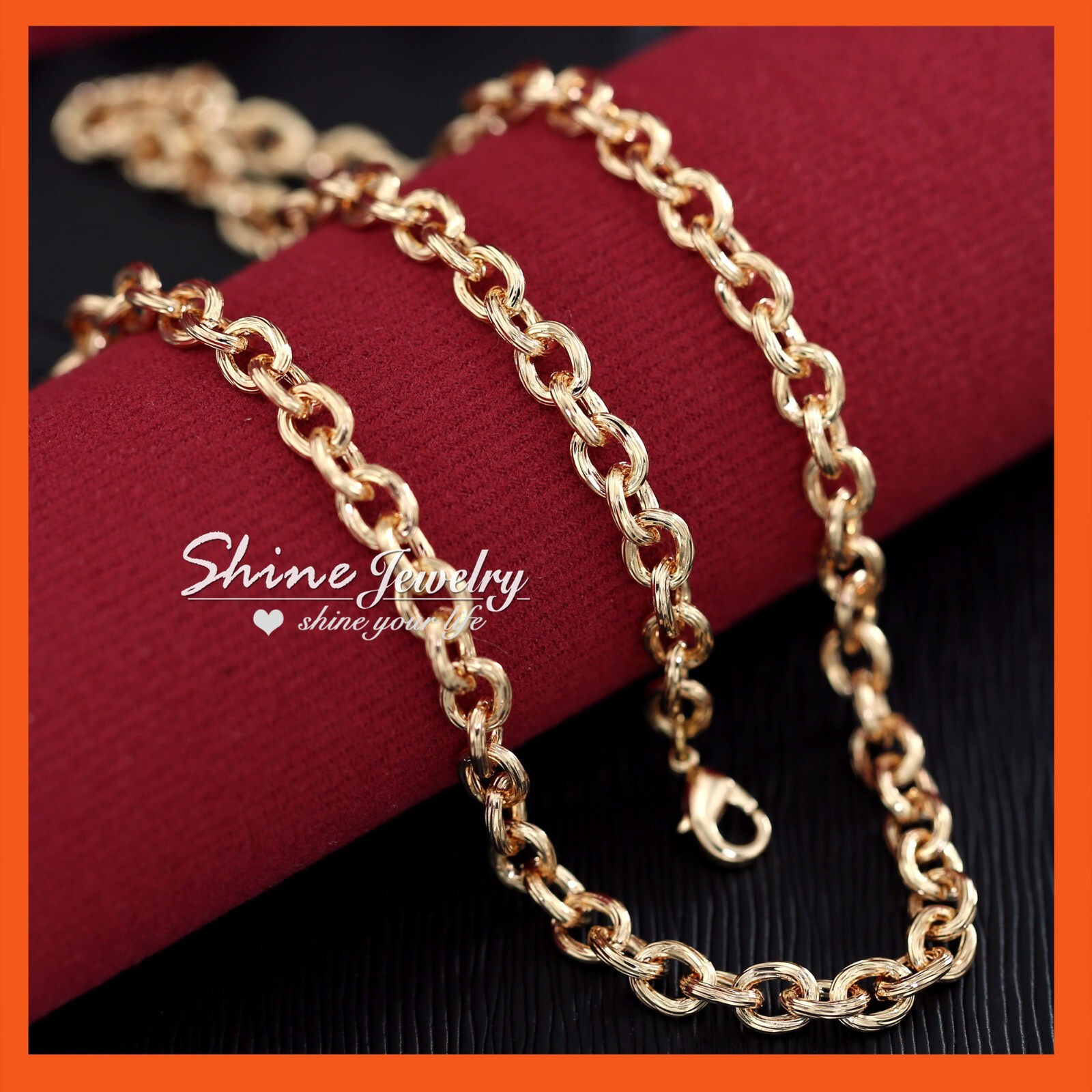 9K ROSE GOLD FILLED PATTERNED BELCHER RING LINKS SOLID CHAIN NECKLACE 20-24 INCH