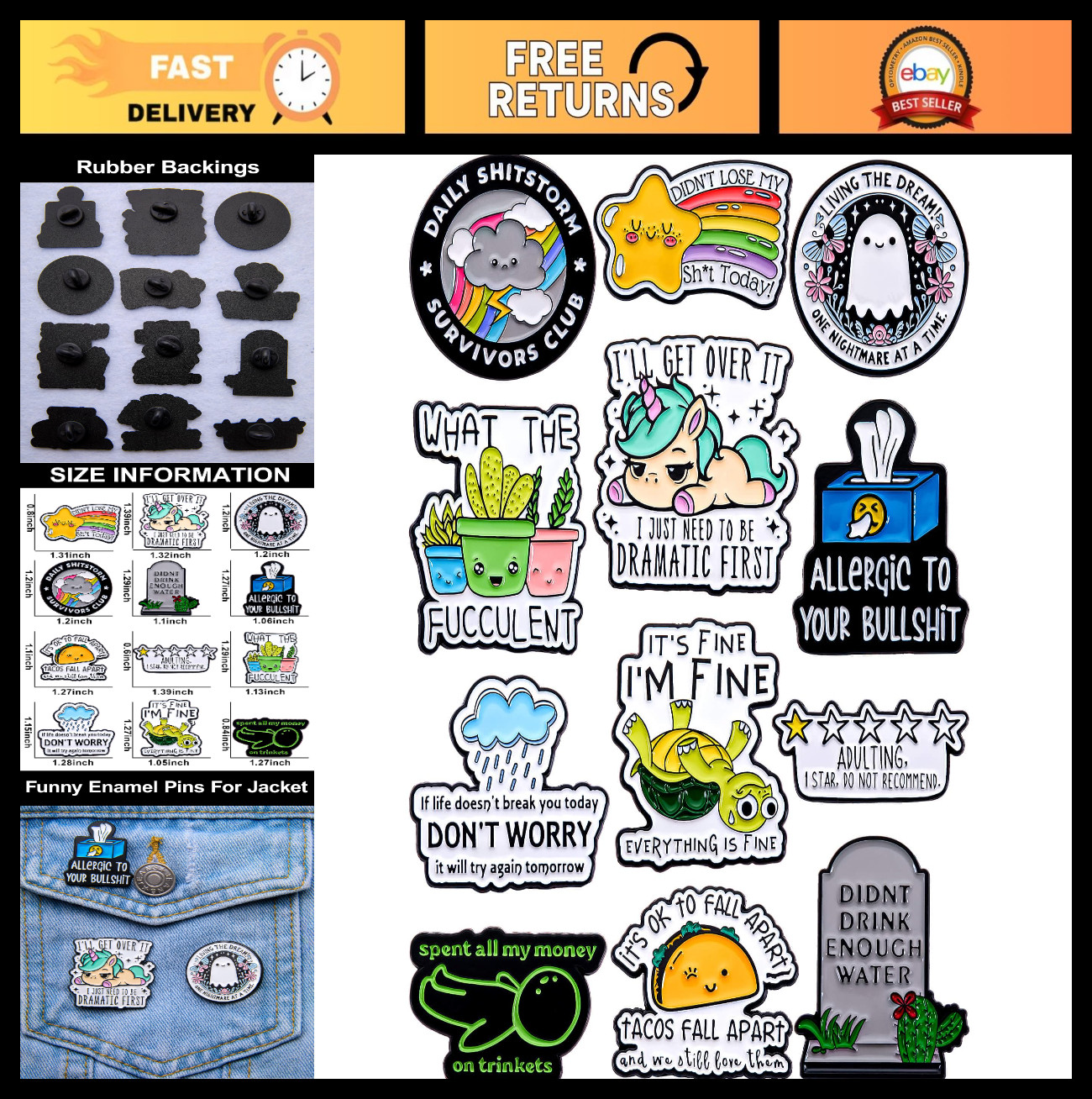 Humorous Enamel Pins for Adults – Funny Metal Pins for Backpacks, Jackets & Hats