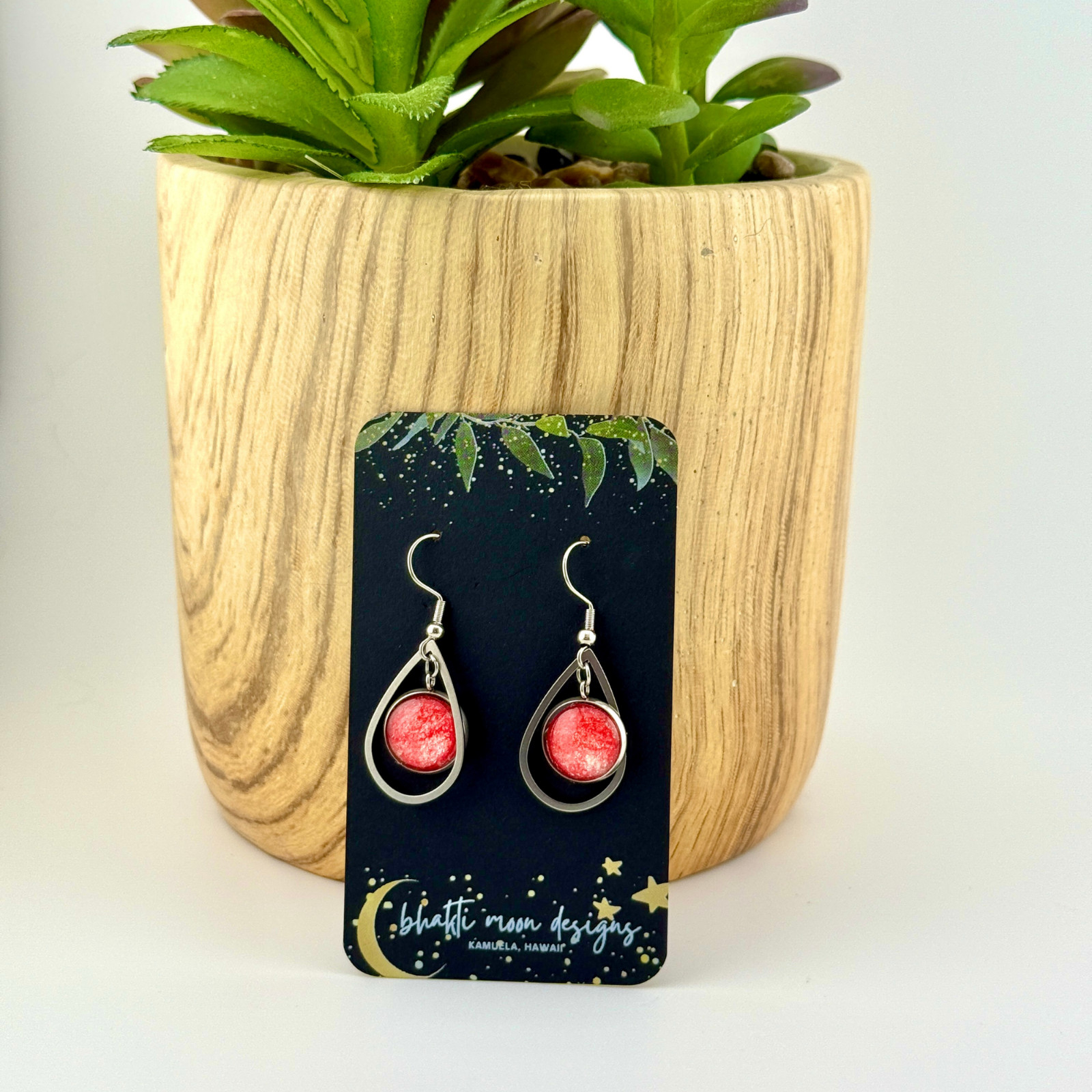 Dangle Earrings Handmade “Sparkly Red Teardrop” Sterling Silver French Earwires