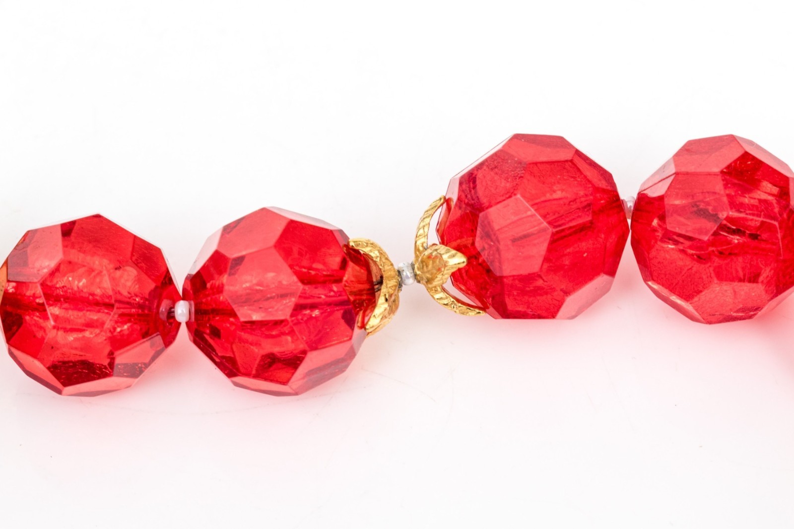Vintage Yosca Red Glass Bead Necklace & Earring Set, Rhinestone Enamel Statement