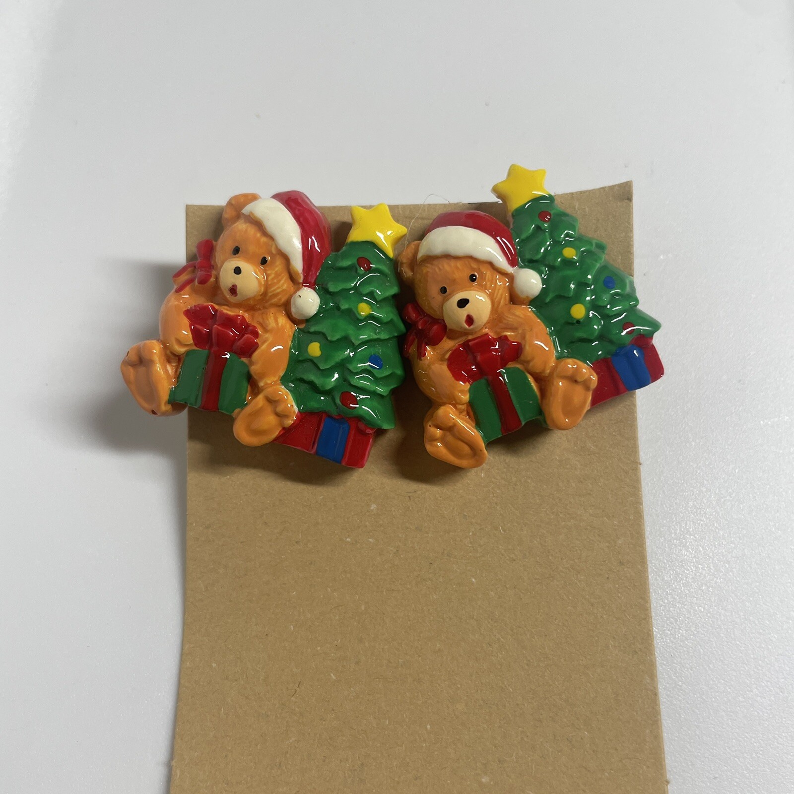 Vintage Christmas Teddy Bear 1 Inch Post Earrings Holiday Festive Novelty Gift.