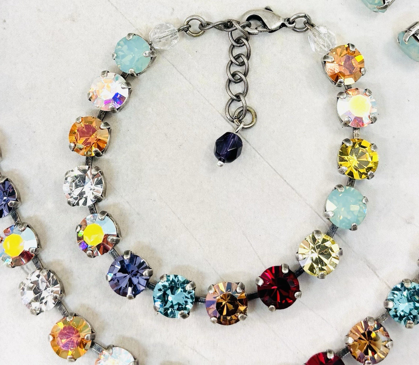 Silver Plated Bright RAINBOW Cup Chain Bracelet made with Mint Green Crystals