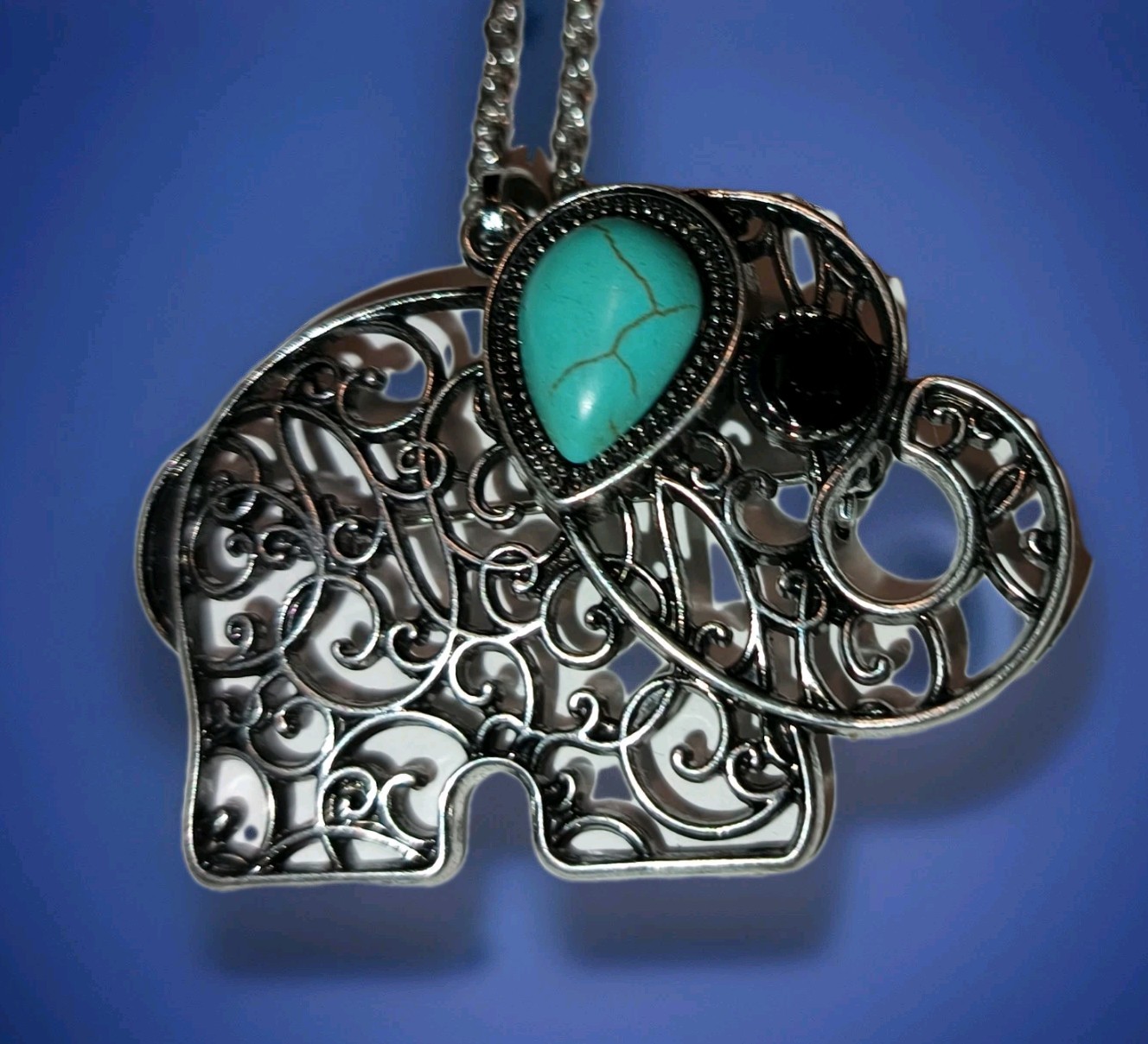 3 pc Set 2 In 1 Faux Turquoise Elephant Necklace Brooch Pin & 2 Pairs Earrings