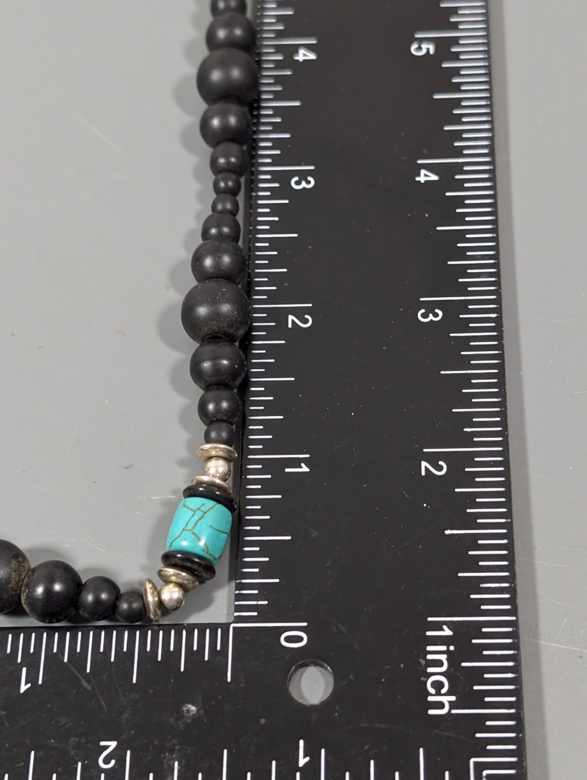 Beachy Boho Black Stone Faux Turquoise Beaded Necklace 23 in