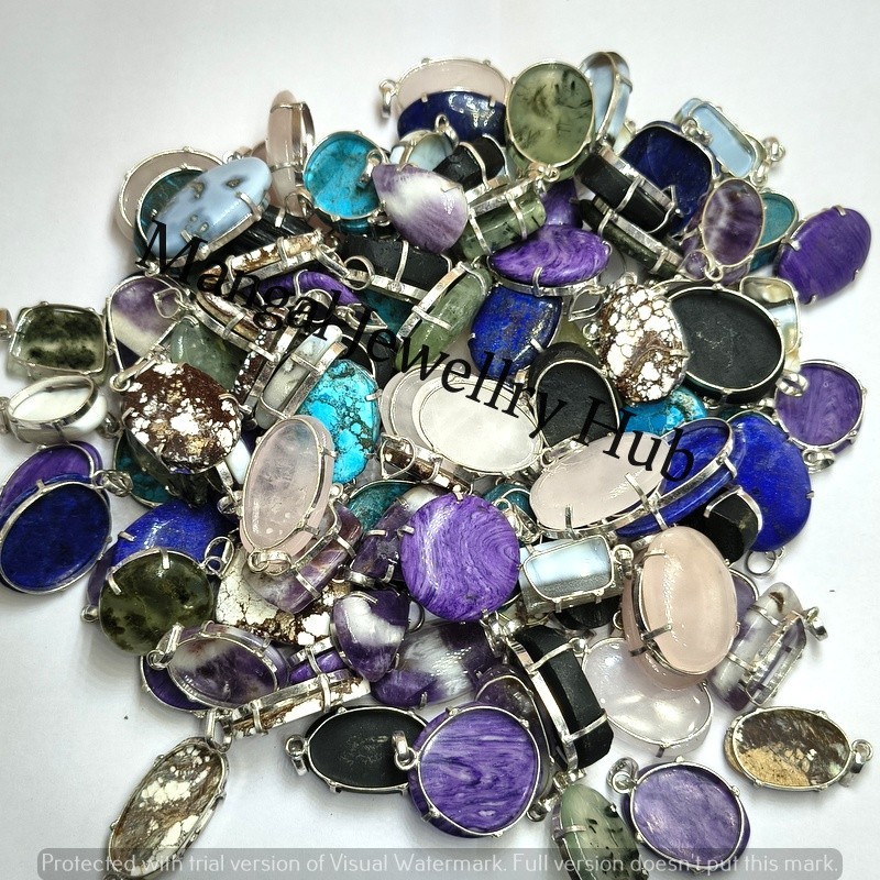Charoite & Mix Gemstone Prong Pendants 925 Sterling Silver Plated Lot Jewellery