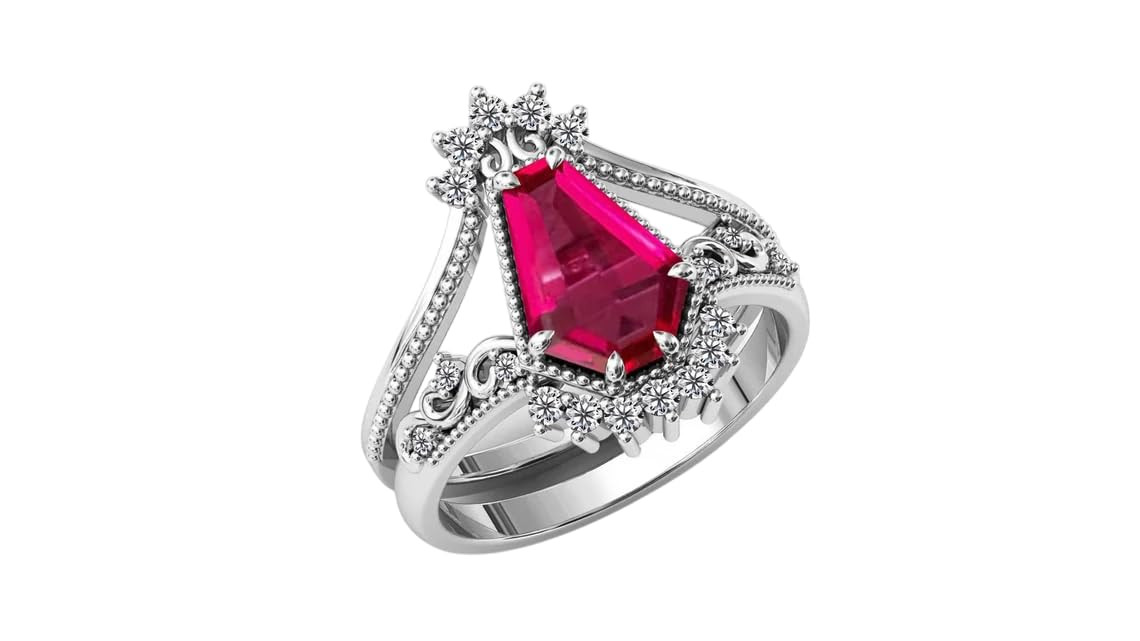 1.5Ct 11x7mm Unique Coffin Cut Red Ruby Wedding Engagement Signet Ring for Women