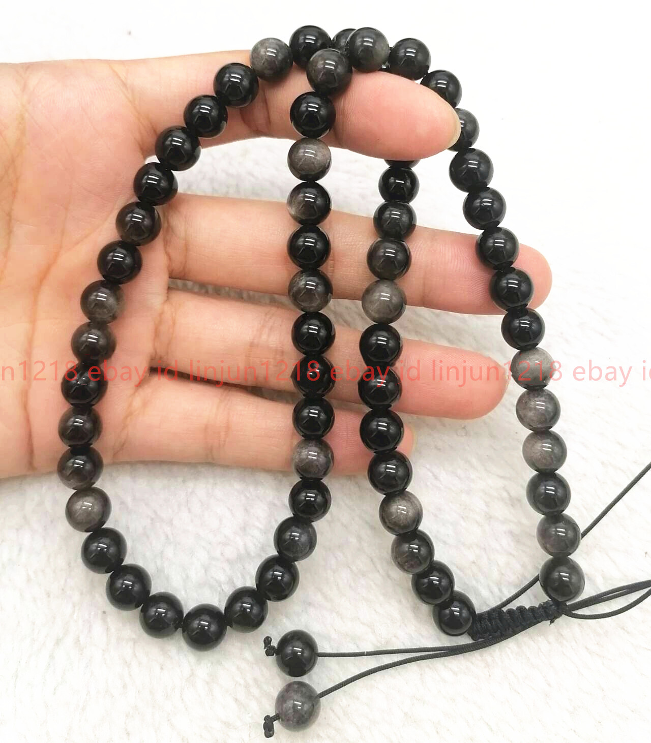 Handmade Natural 6/8/10mm Silver Obsidian Gemstone Round Beads Necklace 18-28in