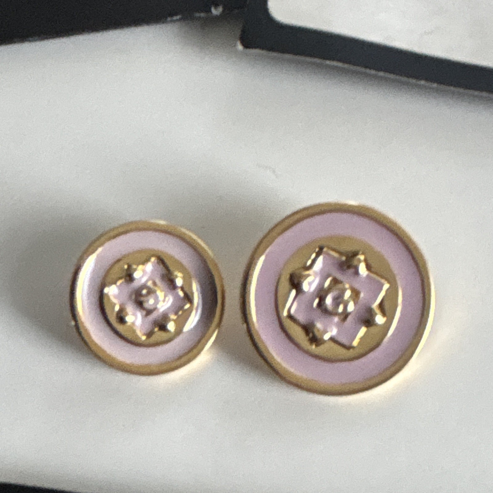 St. John Gold Tone Stud Earrings Purple White Clear Crystal Round Butterfly