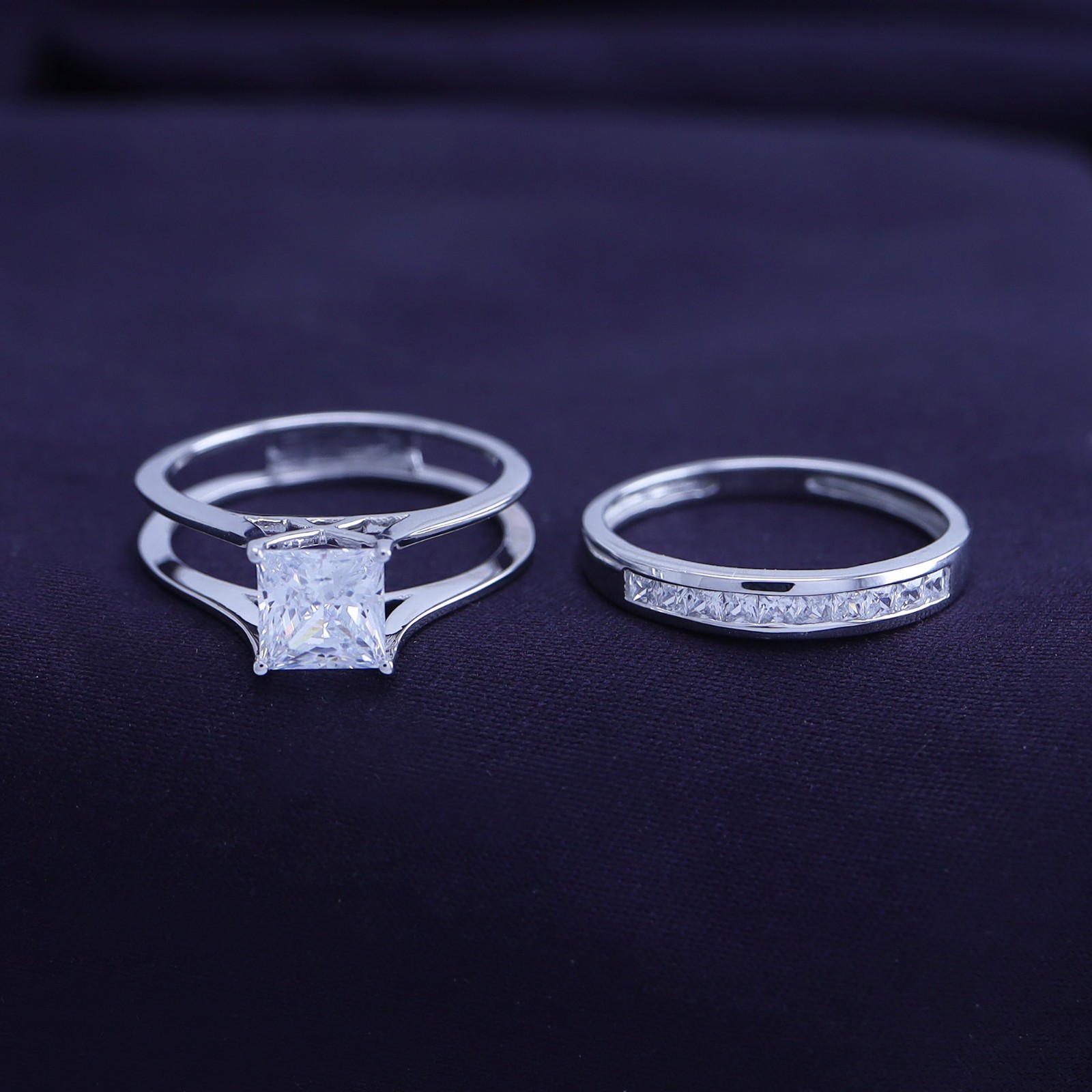 Engagement Wedding Band Ring Set Princess Cut 925 Sterling Silver