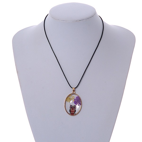 Oval Multi Owl Glass Pendant with Black Cord – 42cm L/ 5cm Ext (Each piece is
