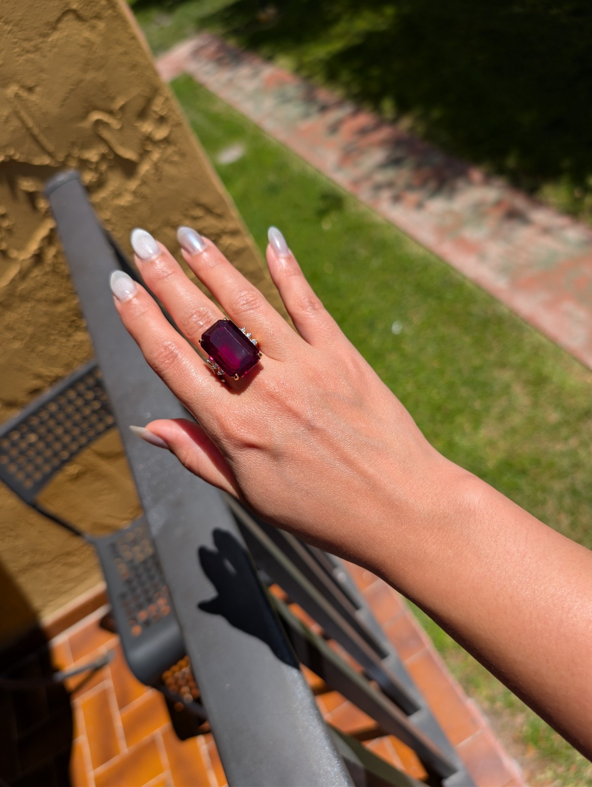 Massive Ruby-Style Red Stone Cocktail Ring 18K GEP Glam Size 8.75
