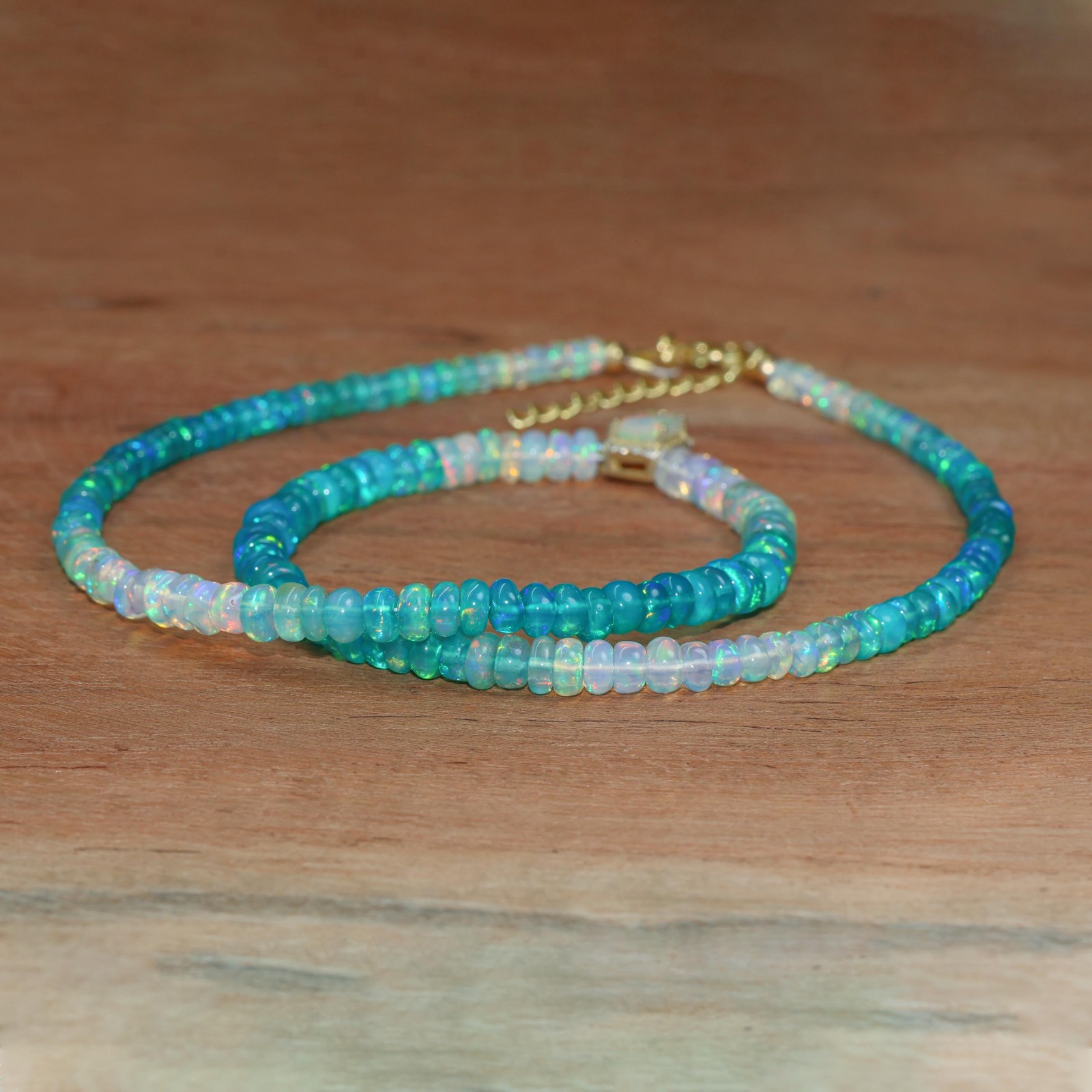 Green Multifire Opal Smooth Shaded Beads Necklace, Fire Octagon Cut Opal Charm