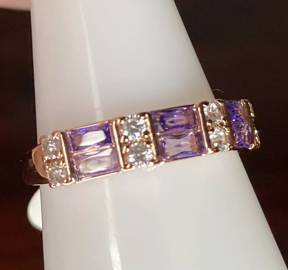 Bomb Party Ring- 4365- Simulated Tanzanite CZ- Band- Size 10- Rose Gold Plated