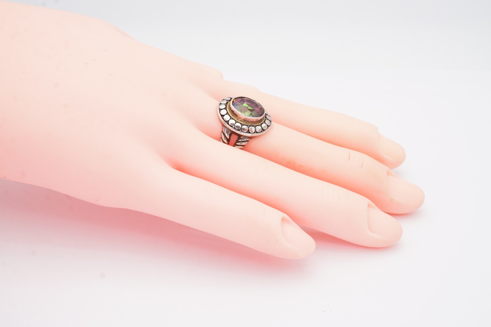 Sterling Silver 925 Mystic Topaz Ring Size 9 Dotted ATI