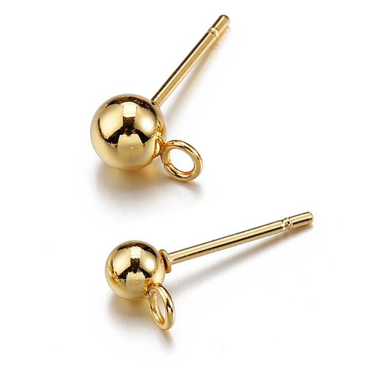 10Pairs Stainless Steel Earring Post Pin Ball Open Ring Ear Stud Finding PS1