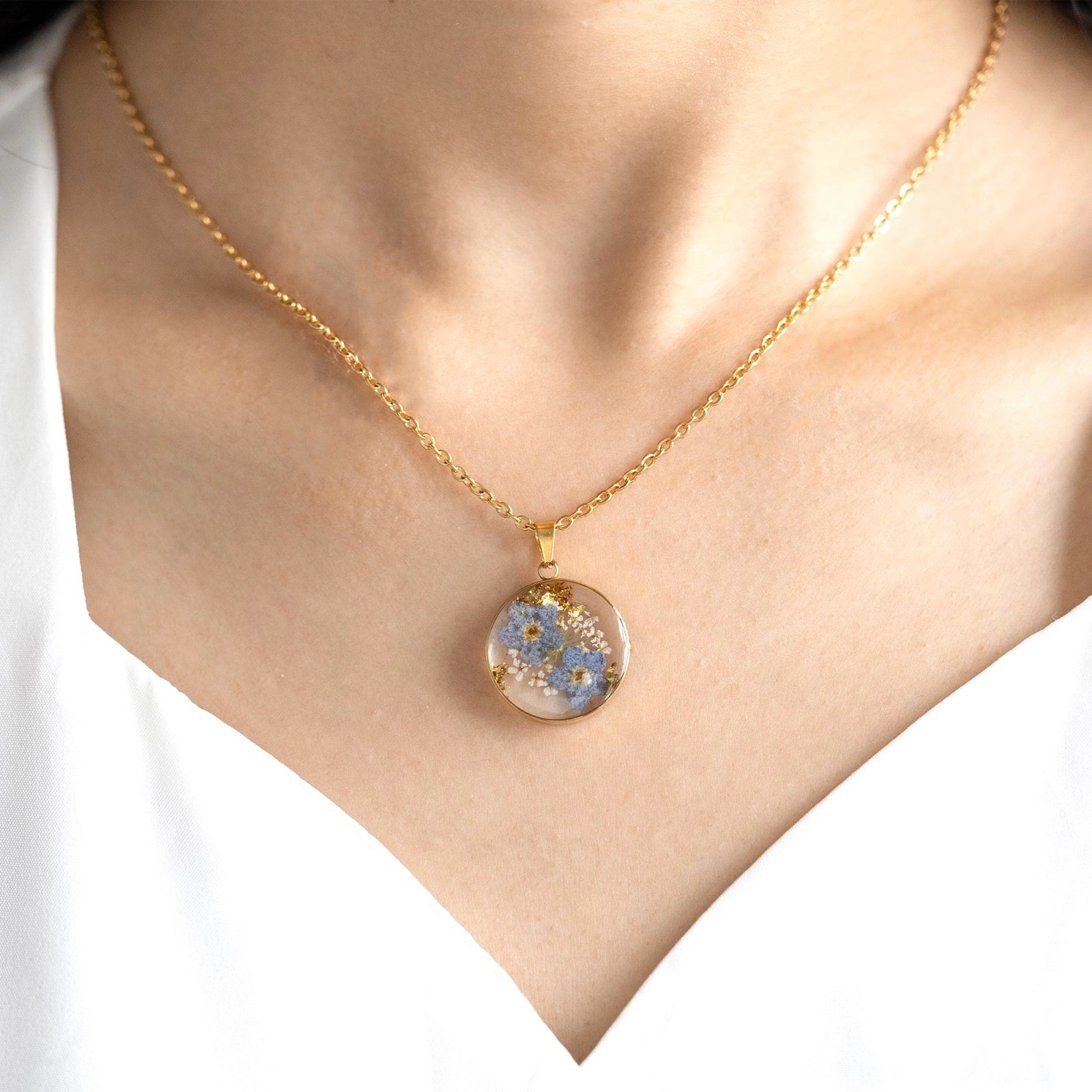 **Forget Me Not Pressed Real Flower Resin Pendant Memorial Gift for Her**
