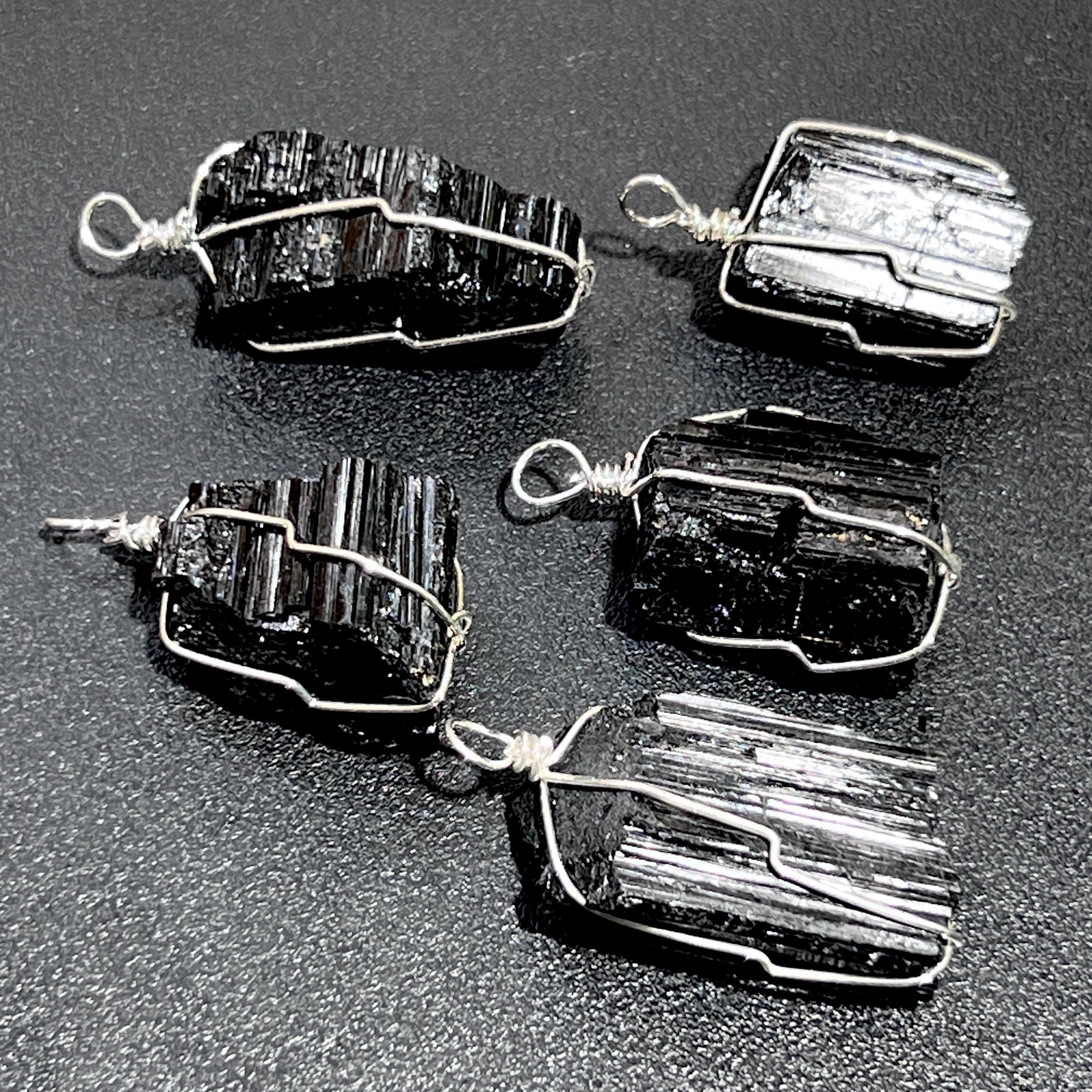 Raw Black Tourmaline Crystal Pendant (Silver Plated Wire Wrapped) Rough Gemstone