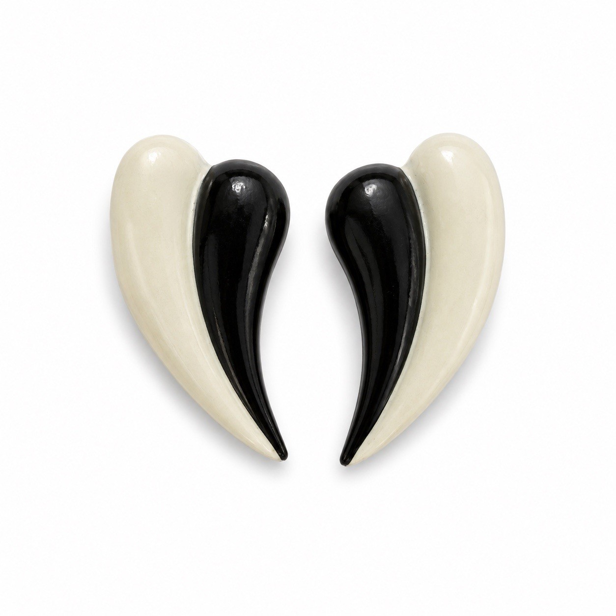 Vintage Black Ivory Teardrop Earrings Pierced 80s Mod Statement