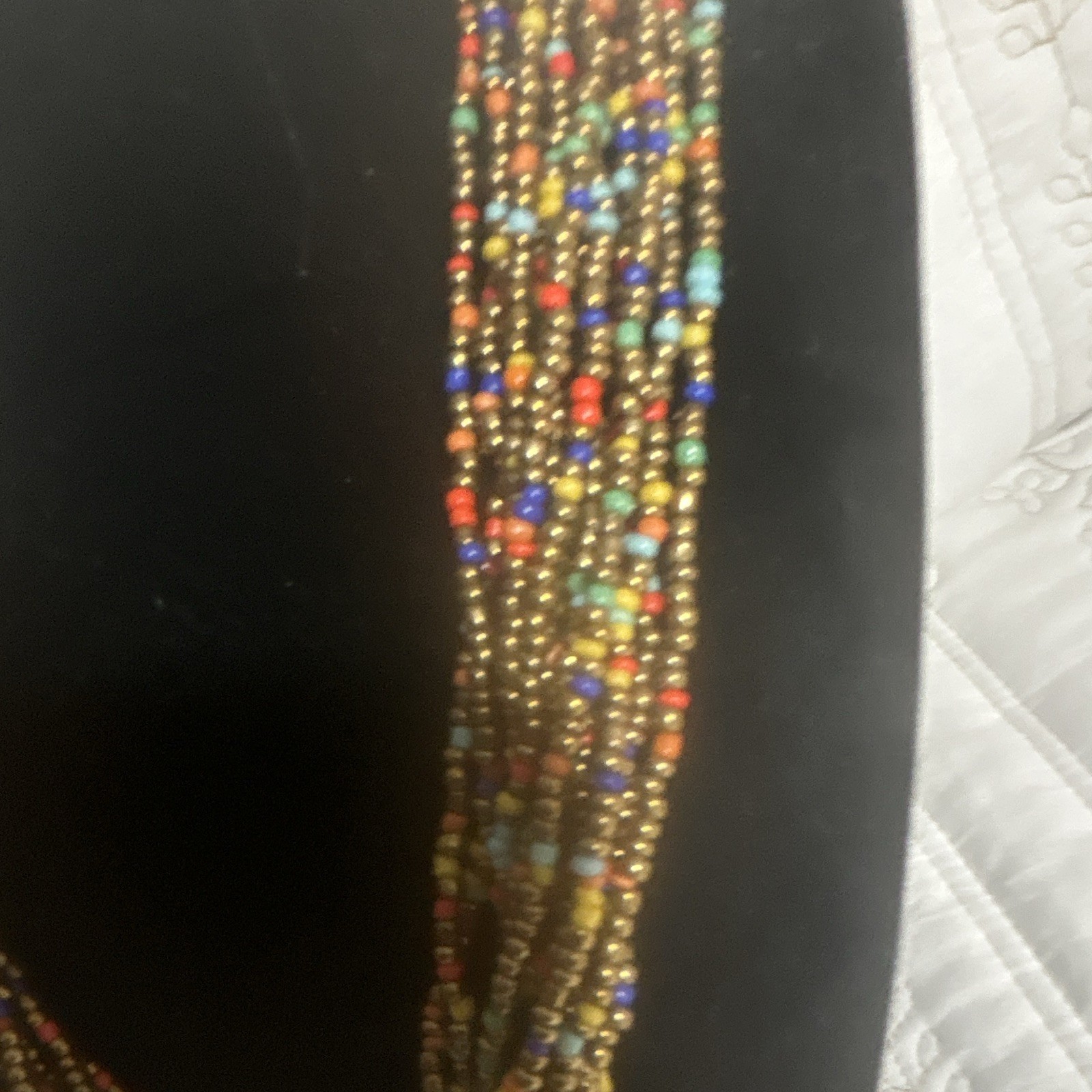 Multi-Strand Multicolor Seed Bead Statement Necklace Round Disc Pendant Boho