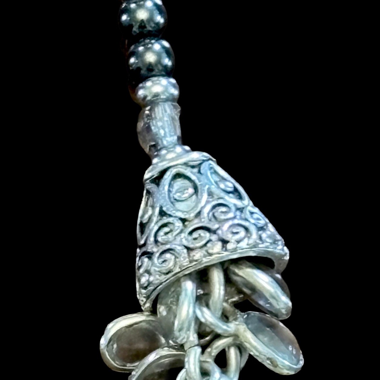 Artisan Tribal Ghungroo Statement Necklace Silver Plated Copper Hematite