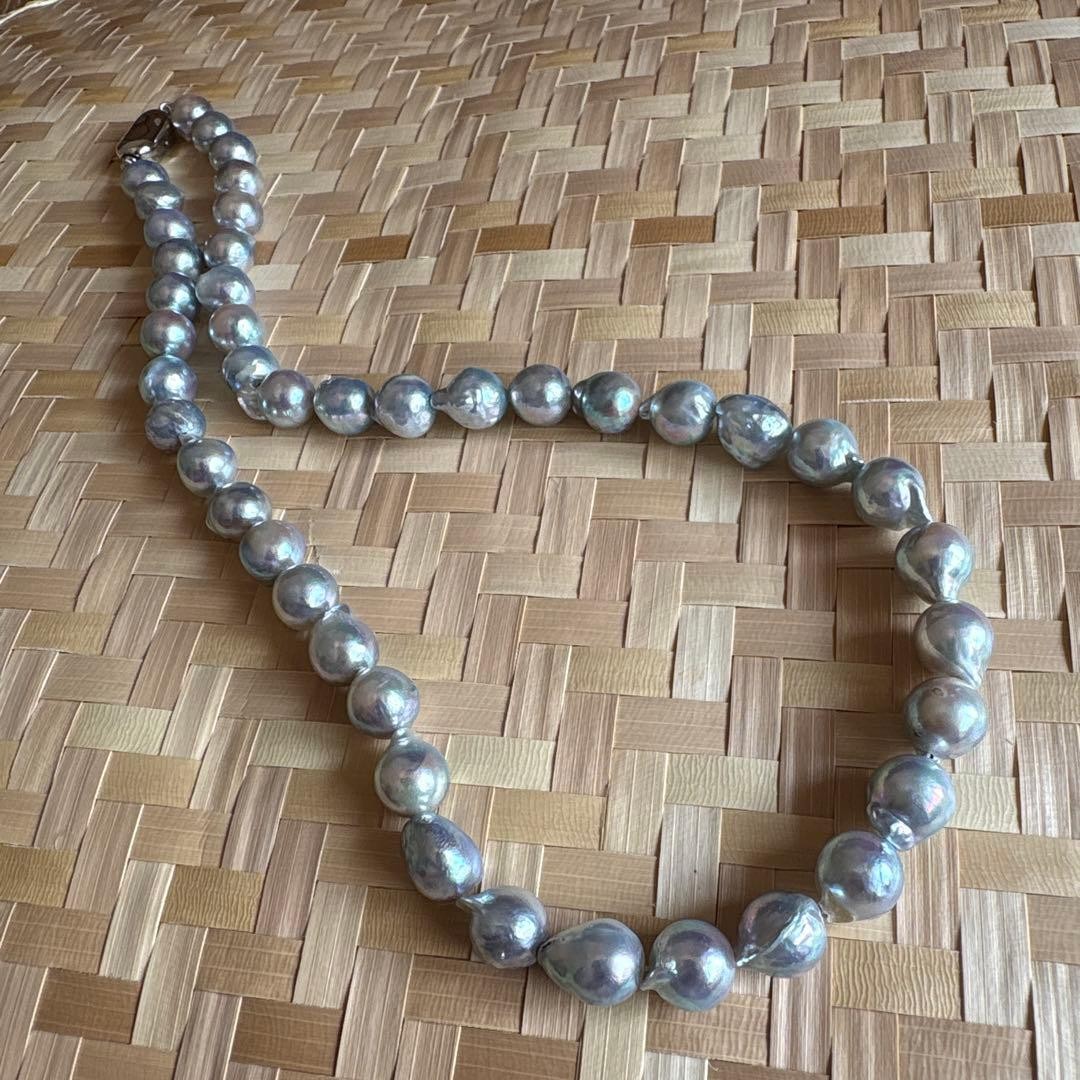 Akoya Pearl Natural Baroque Necklace Blue Gray 7.5mm 40cm From Japan