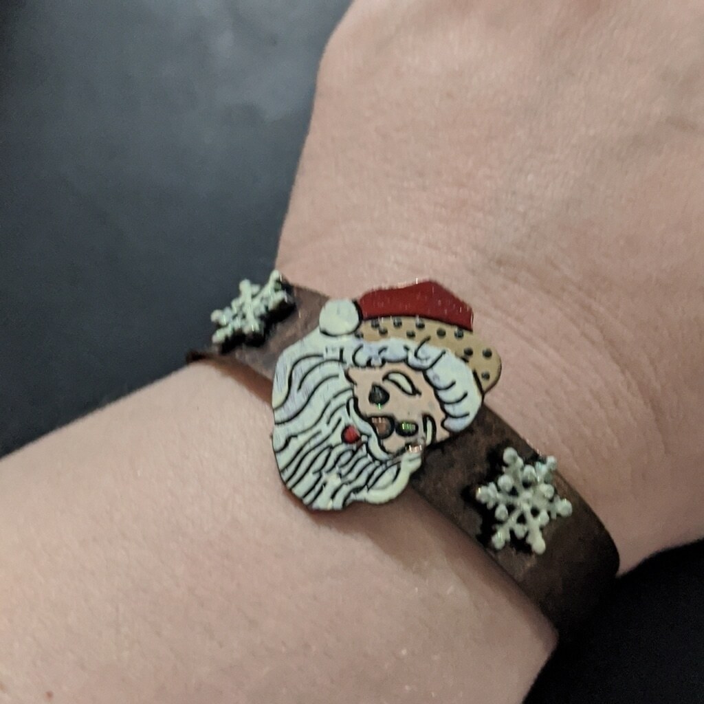 Copper Arrow Shape Santa Claus Snowflake Cuff Statement Bracelet