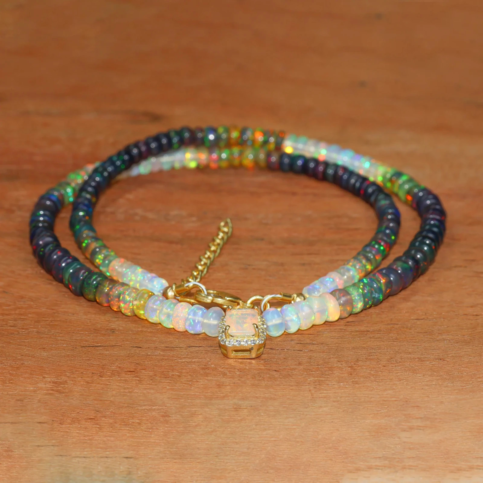 Multifire Black Opal Smooth Shaded Beads Necklace, Natural Octagon Cut Opal