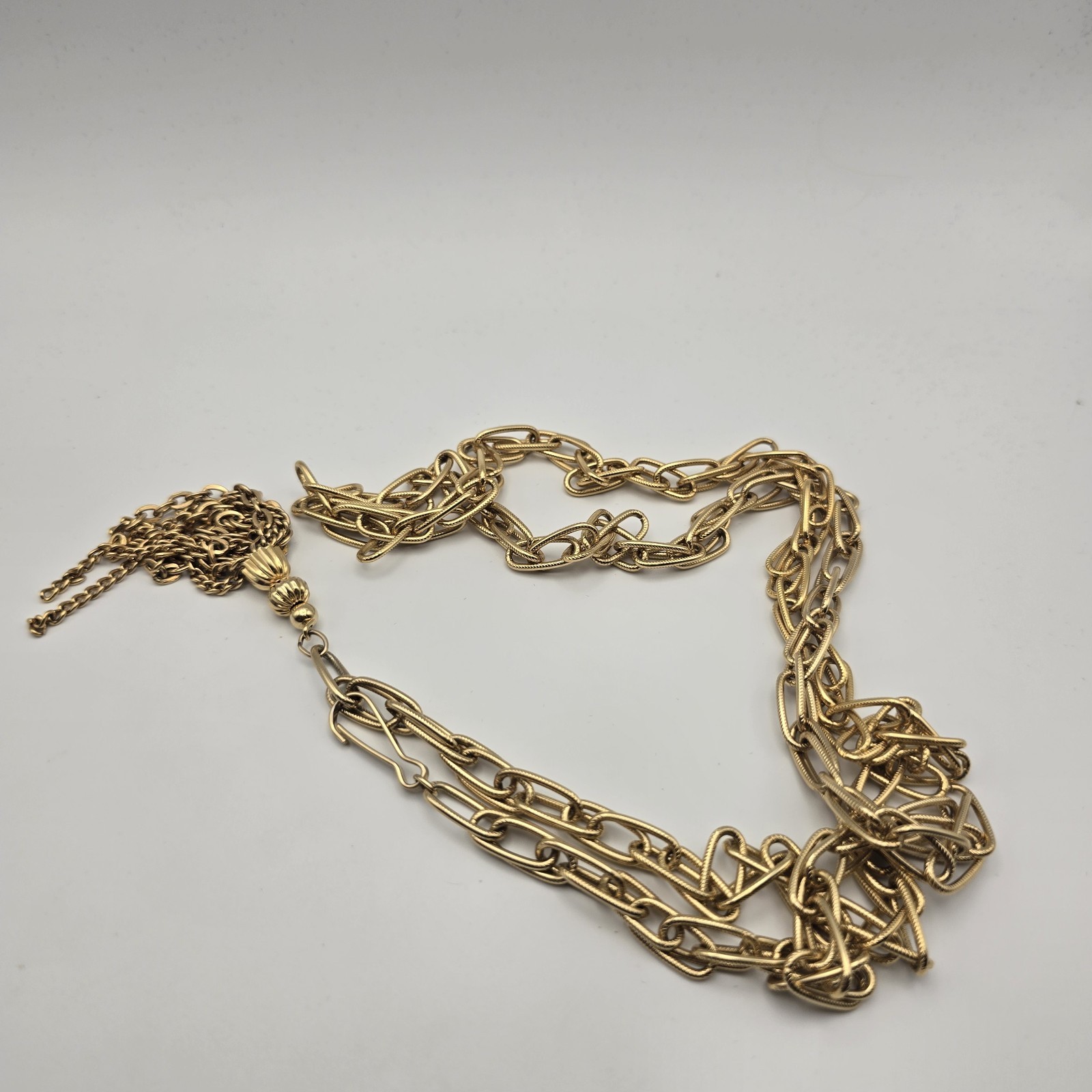 Vintage Gold Tone Layered Chain Tassel Necklace Boho Statement