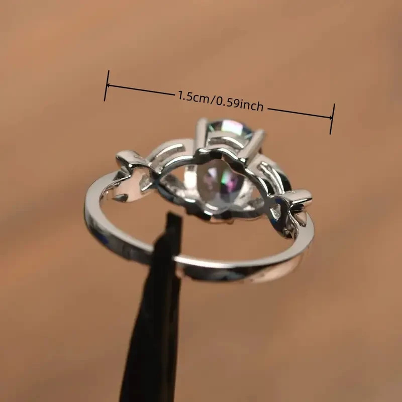 925 Sterling Silver Rainbow Mystical Fire Topaz Wedding Engagement Ring Size 7