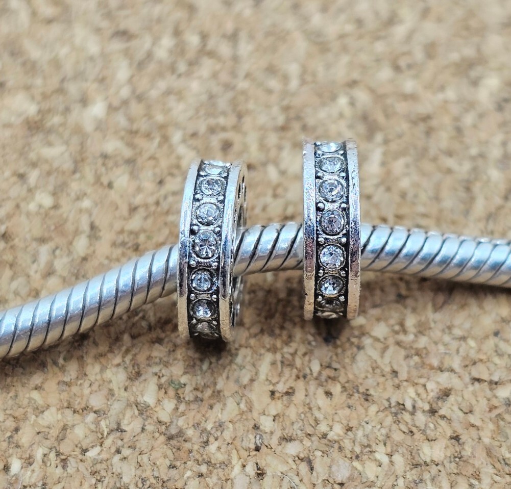 2 Authentic Sparkling Hearts Love Silver Cz Spacer European Charm Beads