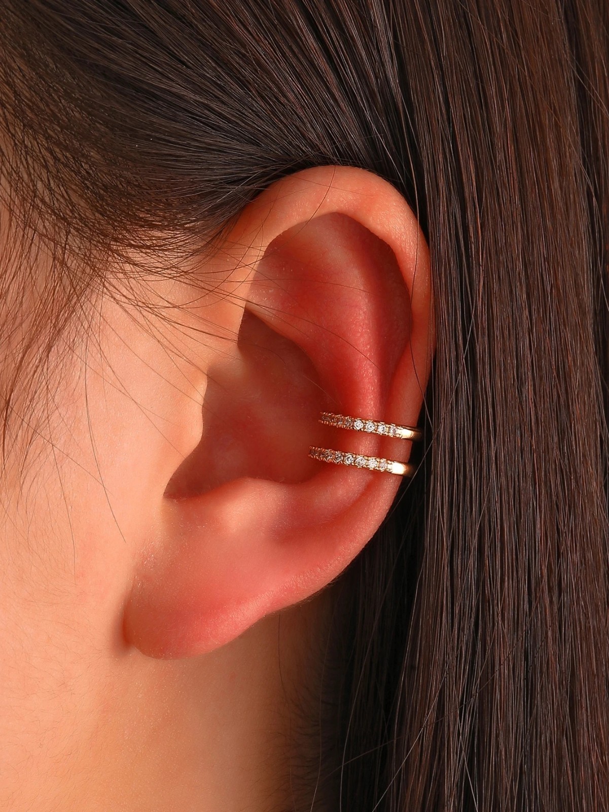 Rhinestone Ear Cuff Clip On Fake Cartilage Earring Double Layer Non Pierced