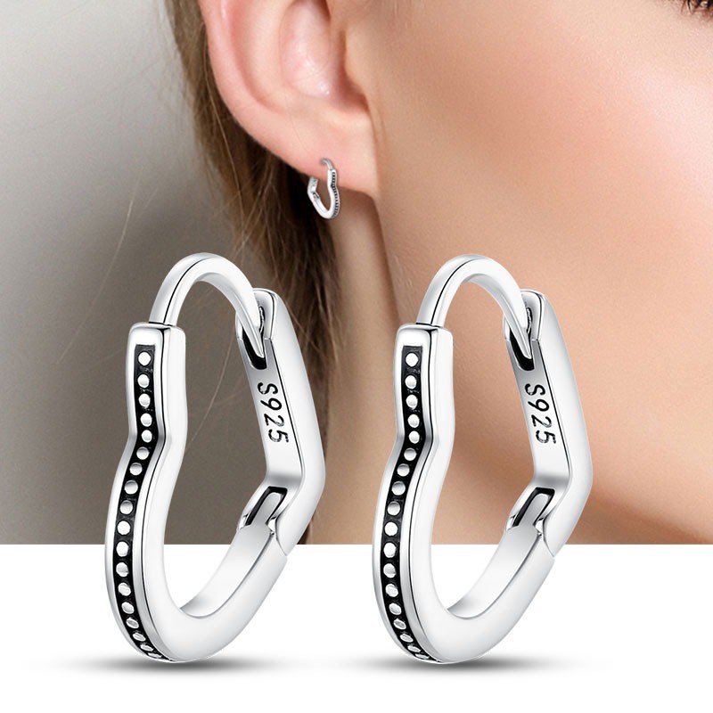 PANDACH 925 Sterling Silver Tiny Heart Shaped Hoop Earrings For Women Jewelry
