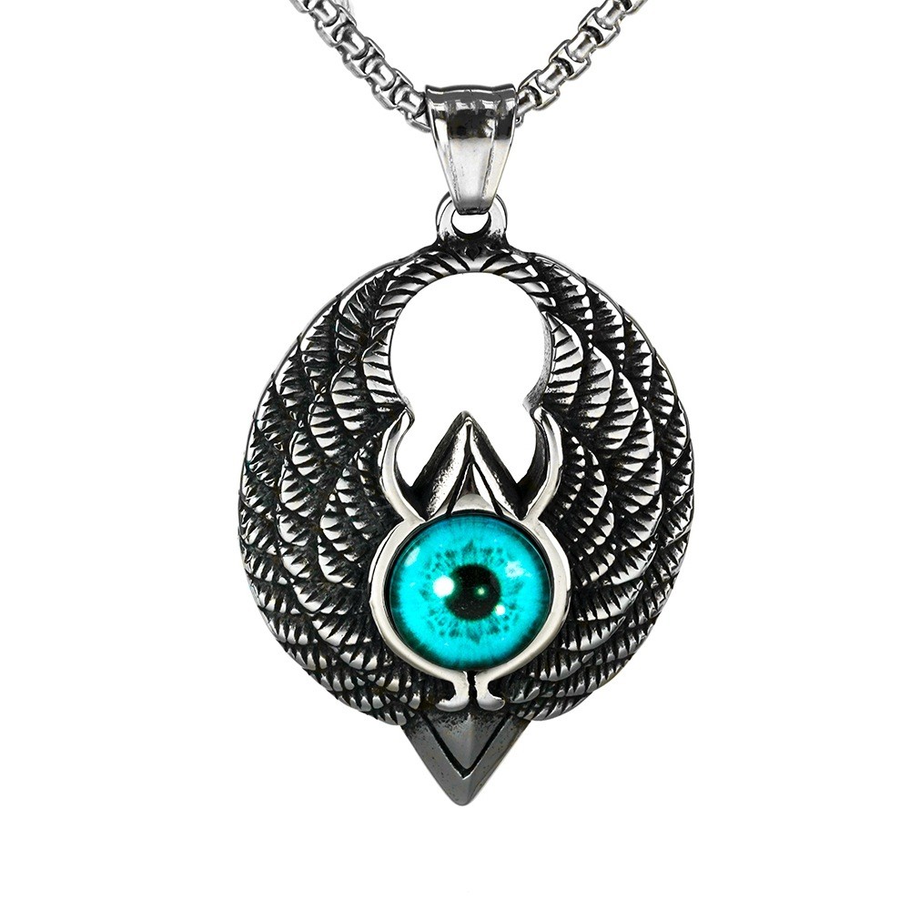 Stainless Steel Devil’s Eye Pendant Hawk Eagle Blue Gemstone Necklace Pendant