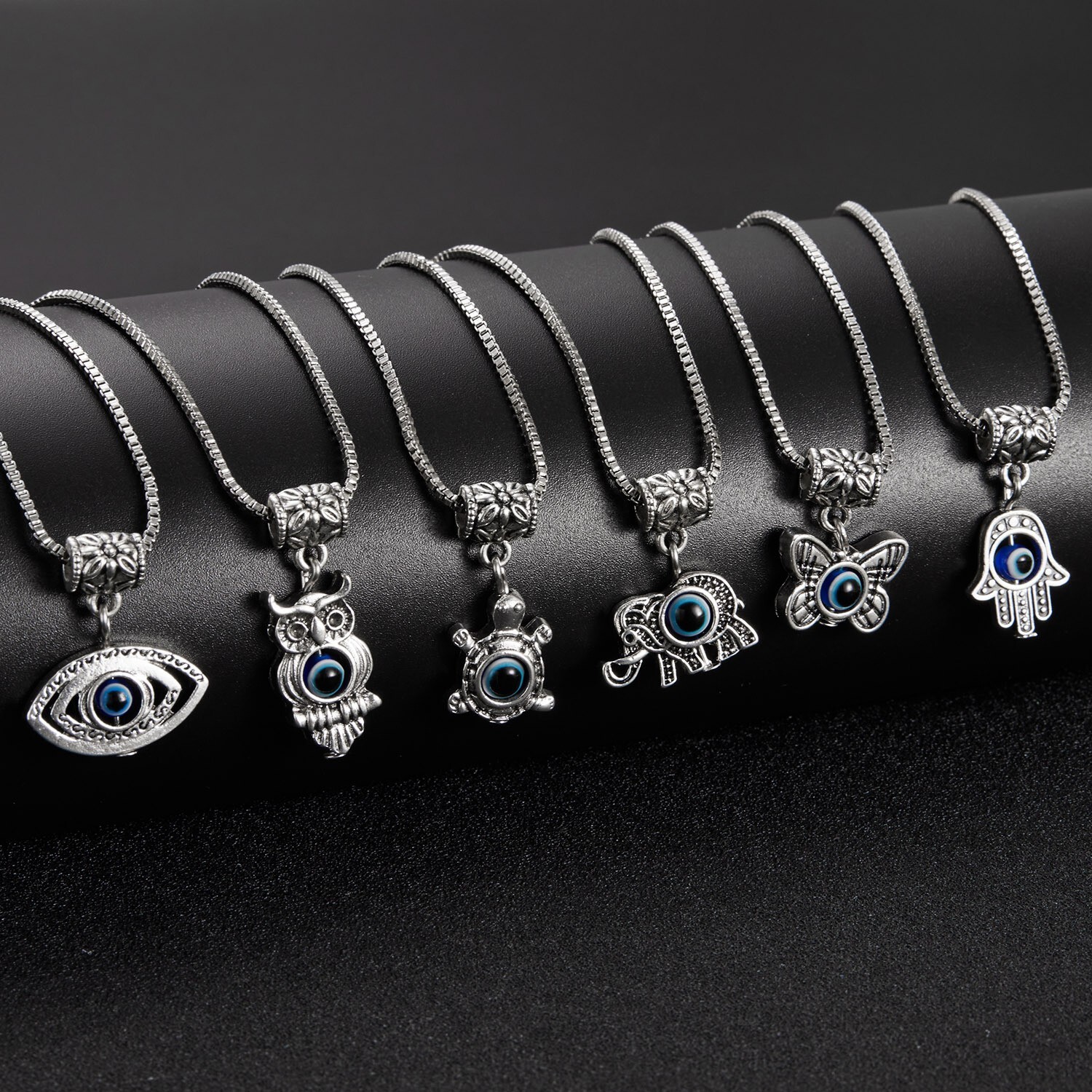 Wholesale 6pcs Unisex ButterflyElephant Evil Eye Animal Pendant Necklace Jewelry