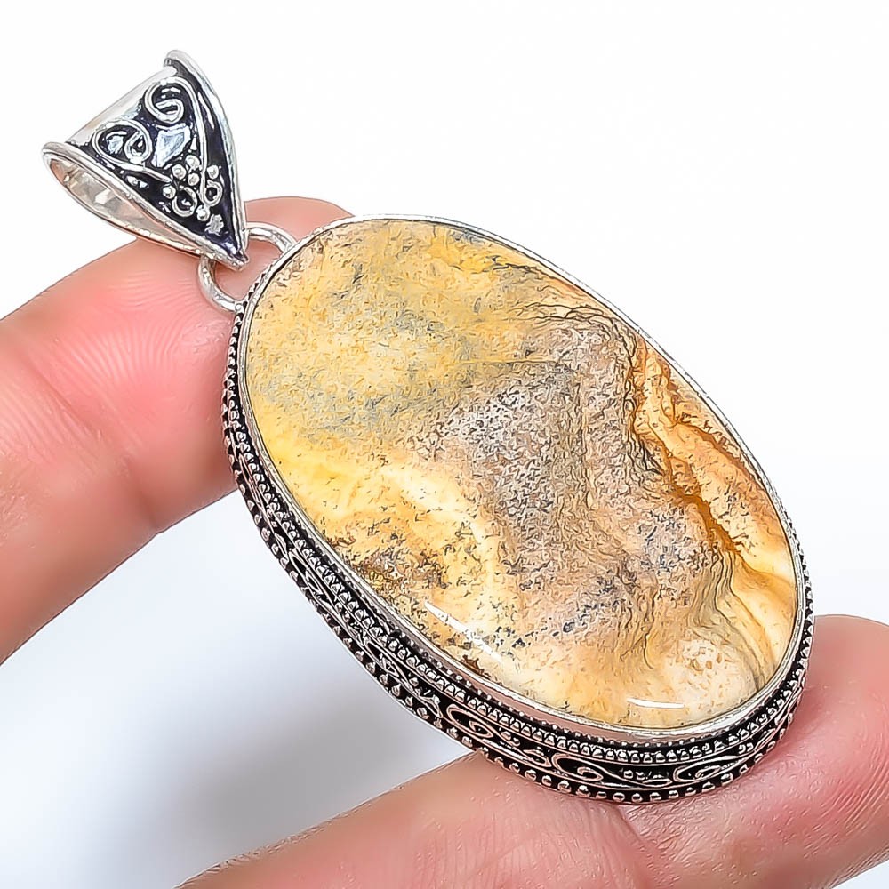 Natural Picture Jasper – Oregon 925 Silver Plated Fine Art Pendant 2.54″ T8638