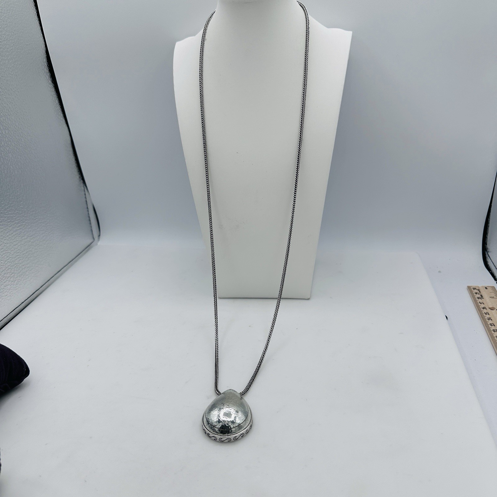 Brighton Mercer Drop Hammered Silver Tone Pendant Necklace Teardrop 30 In