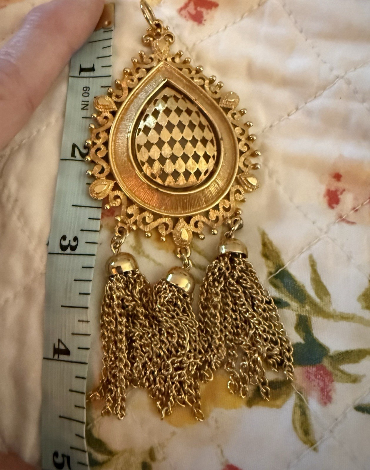 Vintage Lisner Filigree Teardrop Pear Shaped Dangling Tassel Chains Pendant Only