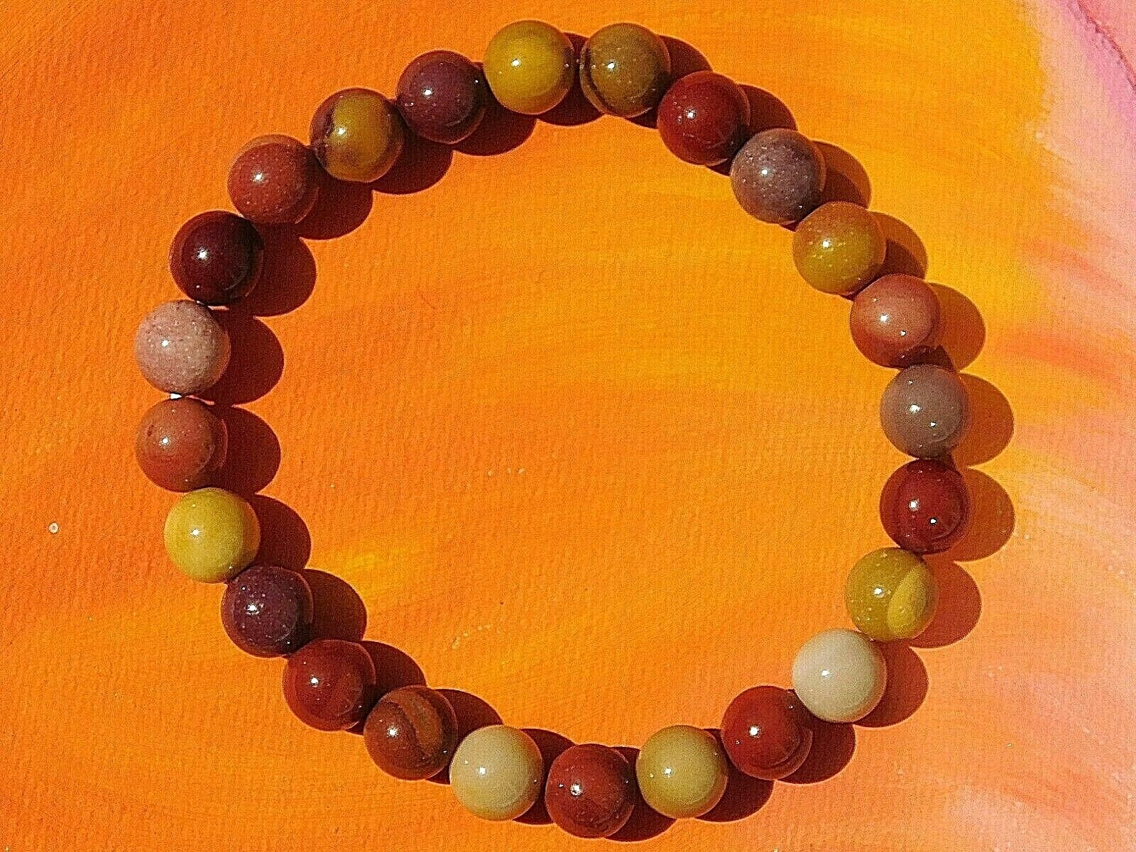 Mens / Ladies Handmade 8mm Gemstone Beaded Bracelet – Natural Mookaite Jasper.