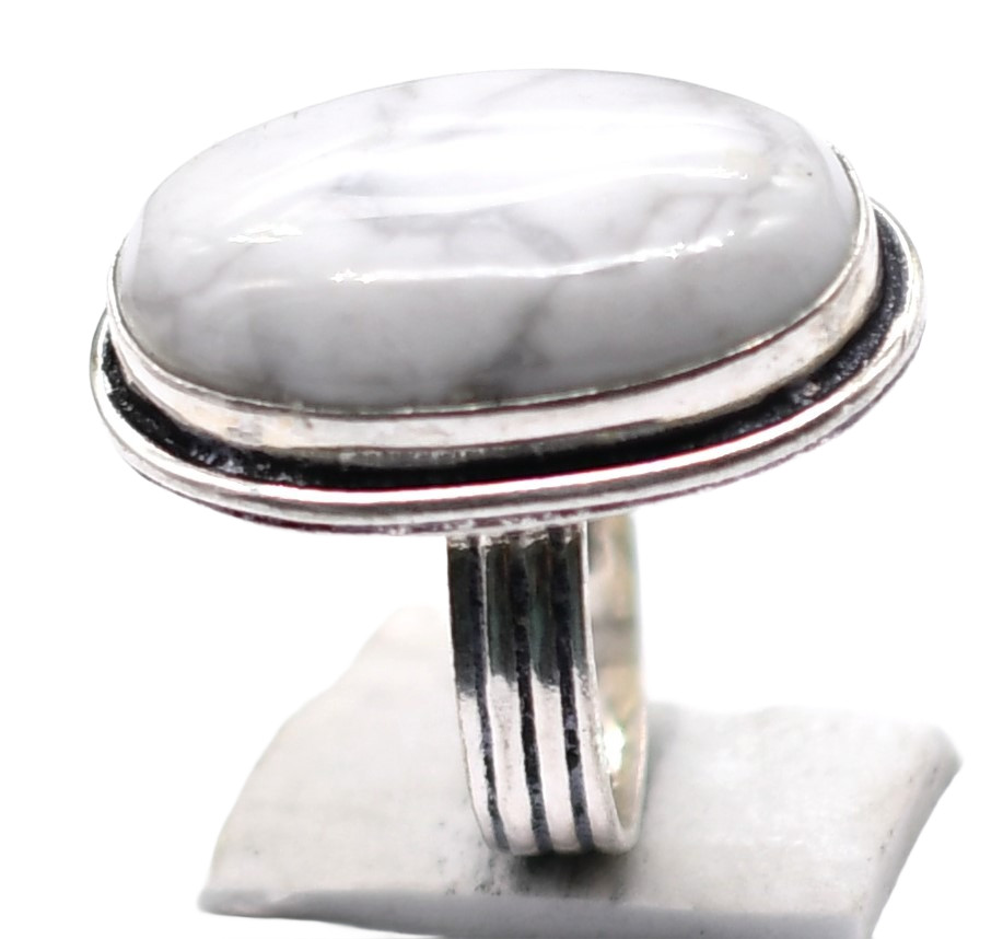 Howlite Natural Gemstone Antique Silver Plated Ring US Size-6.5 R 5280