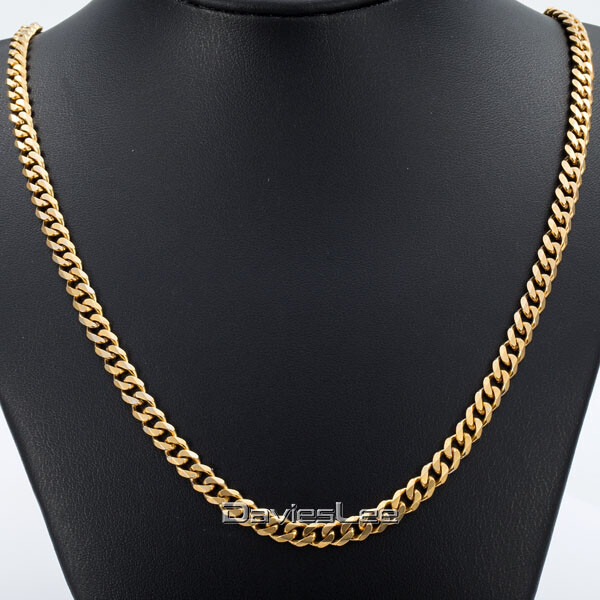 4MM Yellow Gold Filled CURB CUBAN Link Chain Necklace Men Women Hip Hop 18-30″