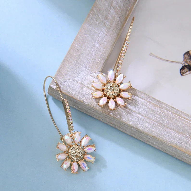 Betsey Johnson Flower Drop Earrings | Daisy Design | Pave Stone Accents