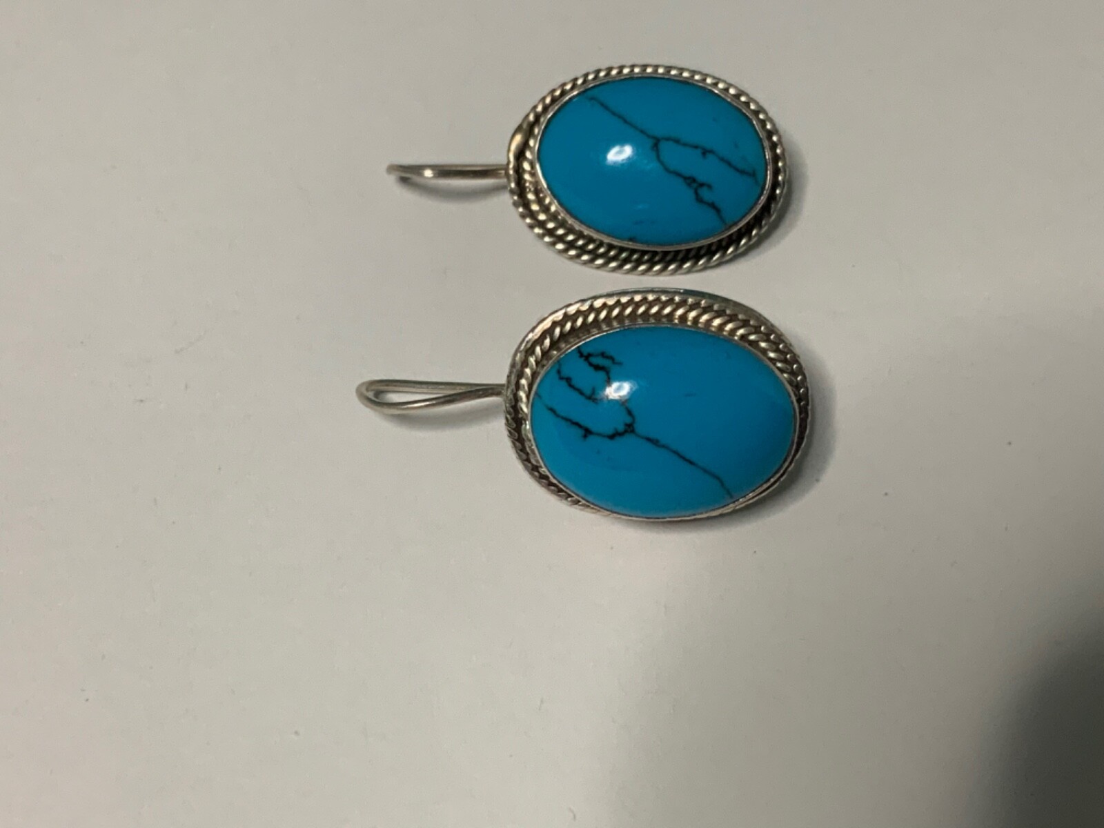 🌸 Ladies 925 Sterling Silver Oval Faux Turquoise French Wire Earrings ( E9)