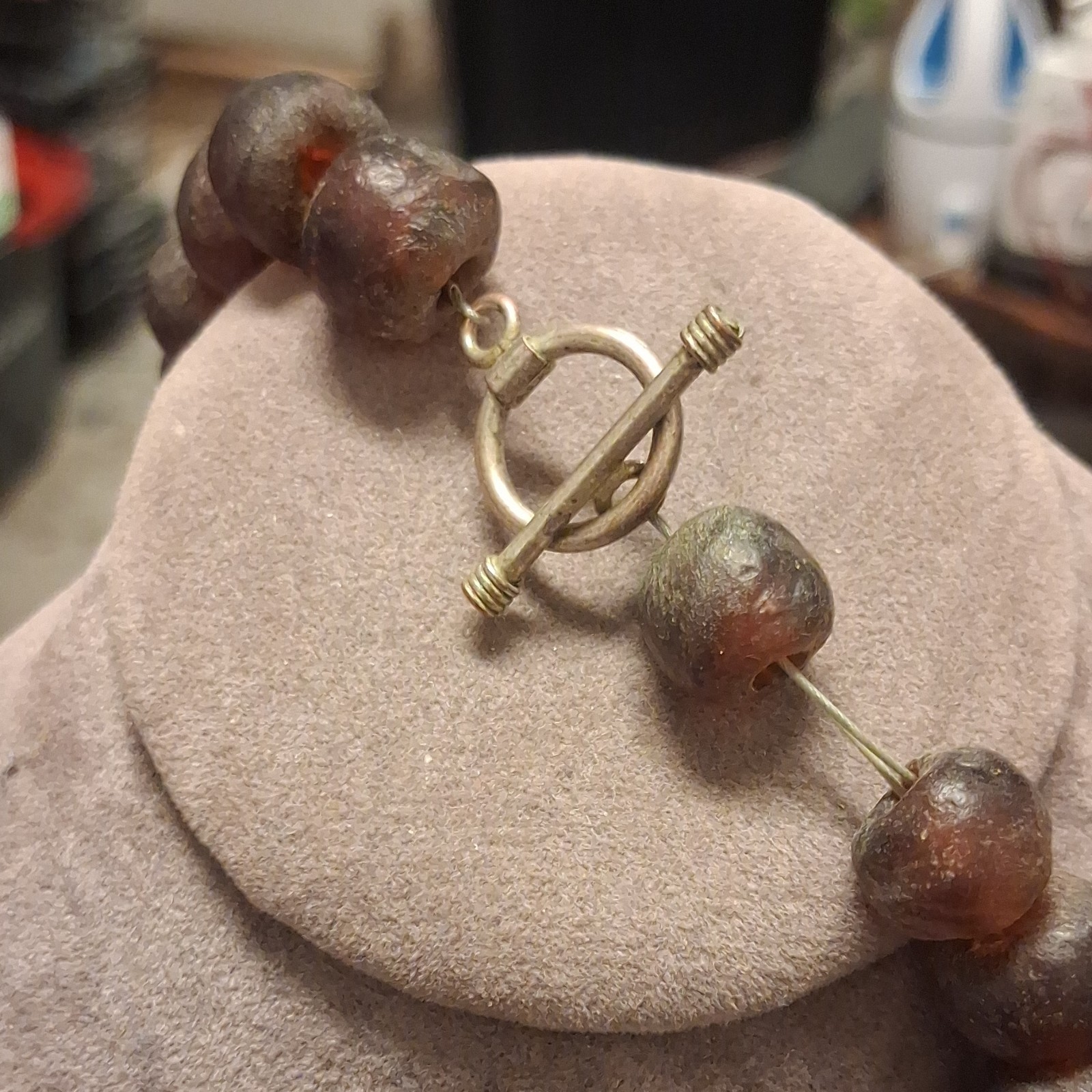 Brown Stone Beaded Necklace Ball/Bead Chain Toggle Clasp Closure