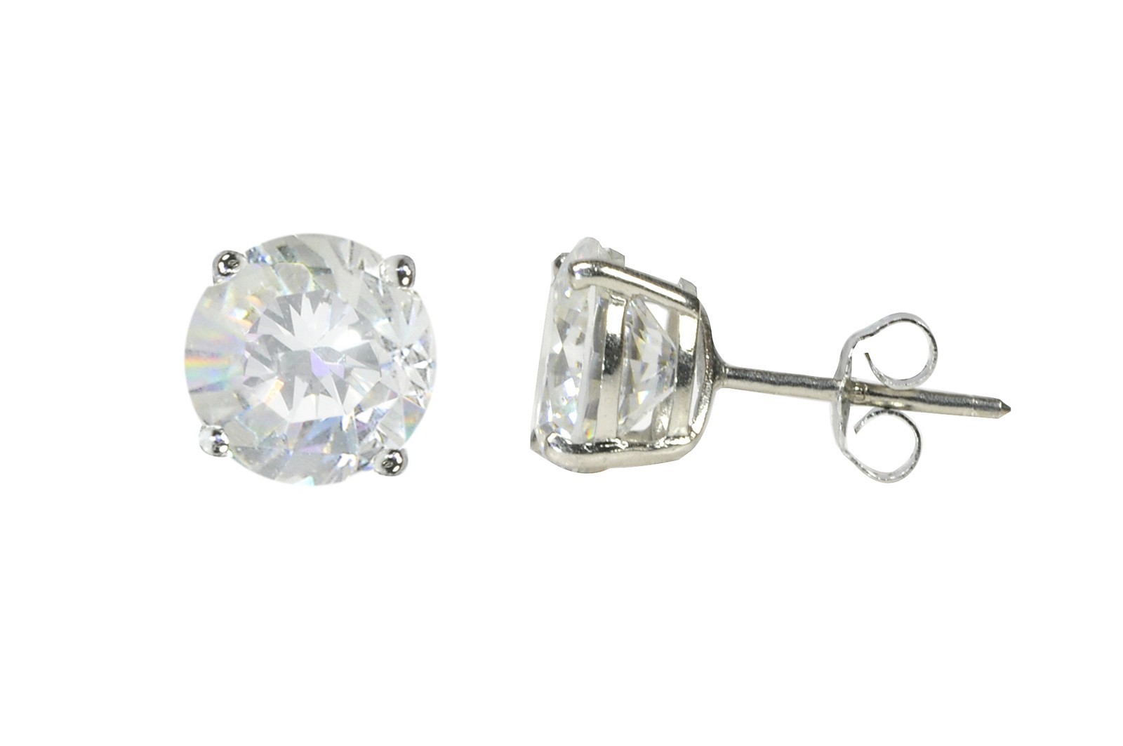 Sterling Silver 925 Round CZ Stud Earrings Clear Basket Set 2mm-10mm